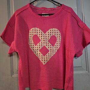 Umgee Fuchsia Waffle Knit Top with Cream Heart